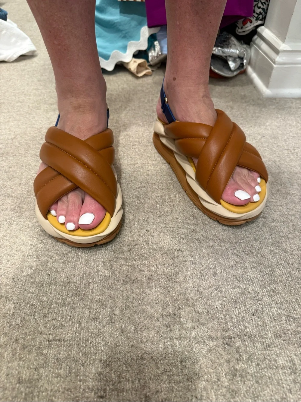 Men’s Tan Platform Sandal with Blue Adjustable Strap